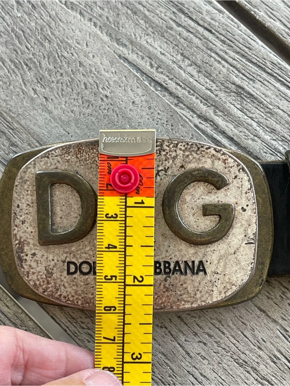 Dolce & Gabbana Antique Gold D&G Logo Buckle Black Leather Belt Size 40” 100 cm